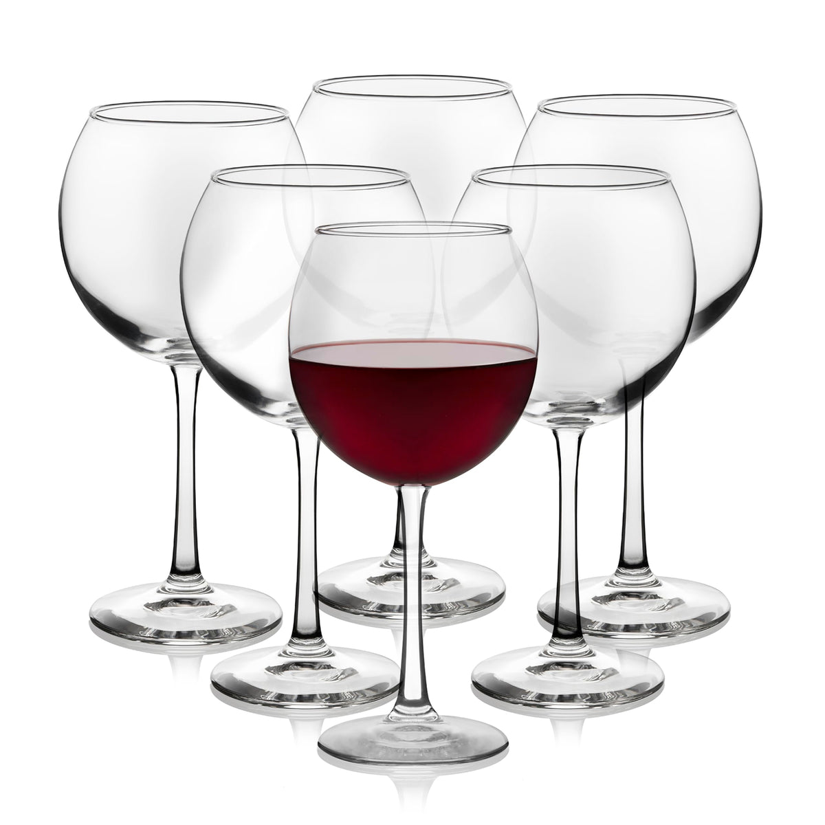 Libbey Vina Glassware Set, Elegant, Balloon-Shaped Red Wine Glasses Set of 6, Long Stem Wine Glasses for Weddings, Birthdays, and Special Occasions