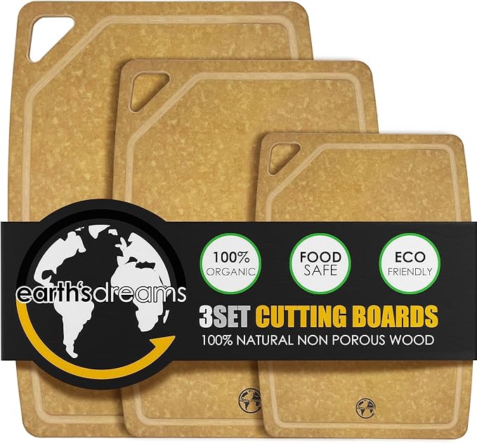 Earth's Dreams Composite Wood Cutting Board Set of 3, Built In Juice Groove