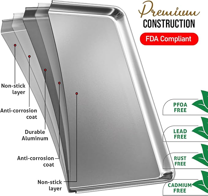 Aluminum Baking Sheet Set, 2 Pack Sheet Pan, Commercial Quality Cookie Sheets for Baking or Roasting Non-Stick, 15 x 10 Inch Warp Resistant Aluminum Jelly Roll Baking Pan
