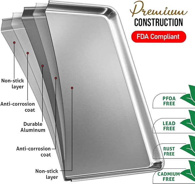 JoyTable Aluminum Baking Sheet Set, 3 Pack Sheet Pan, Commercial Quality Cookie Sheets for Baking or Roasting Non-Stick, Warp Resistant Aluminum Baking Pan
