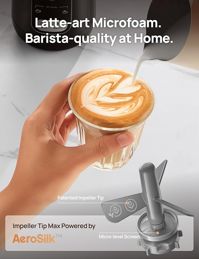 DREO Milk Frother, 8-in-1 Electric Stainless Steel Frother for Latte Art Microfoam and Coffee, 9oz/270ml Warm and Cold Foam Automatic Frothers, LED, Easy to Clean