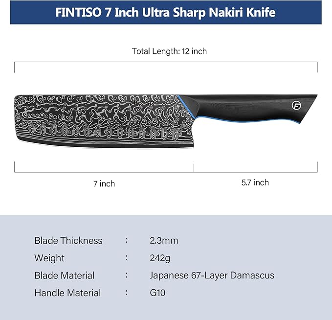 Nakiri Knife 7 Inch, 67-Layer Damascus Steel Kitchen Knife, G10 Handle