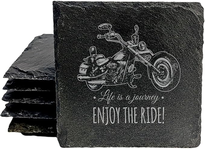 Rustic Motorcycle Journey Slate Coasters Set of 6 – Square – USA Made