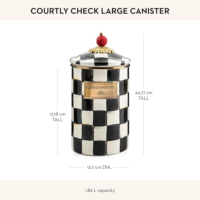 MACKENZIE-CHILDS Enamel Canister, Large, Black-and-White Courtly Check