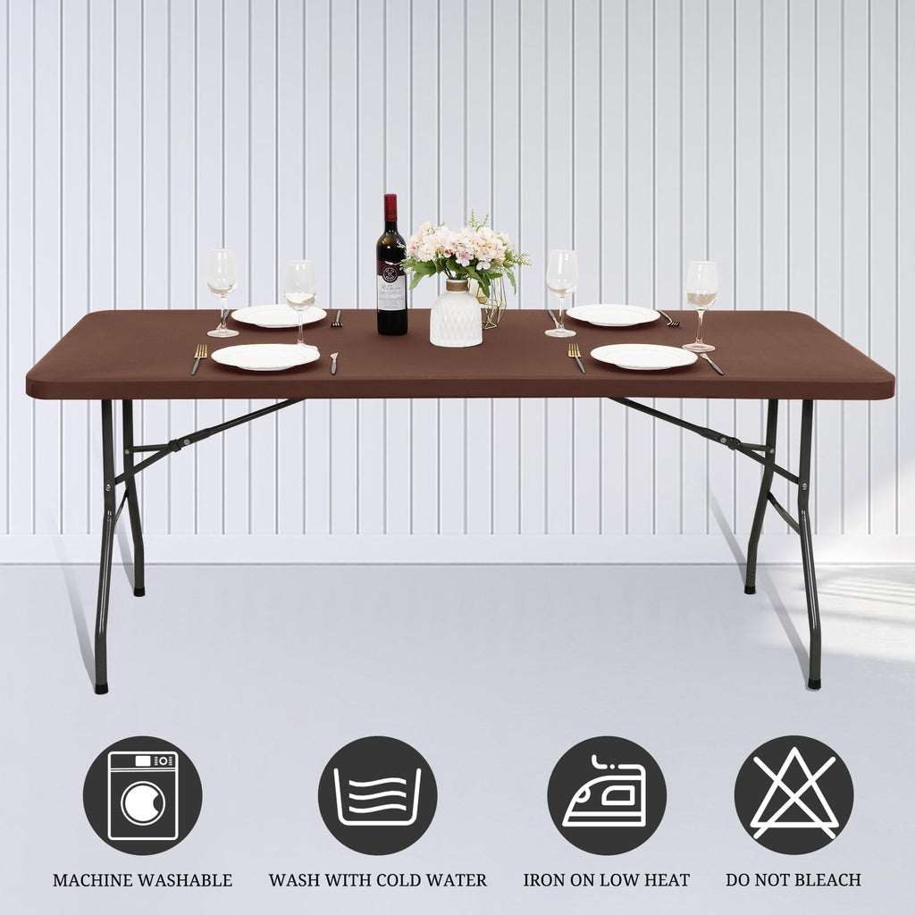 REWOMC 6 Pack Stretch Table Top Cap Cover, Coffee, 30" x 72"