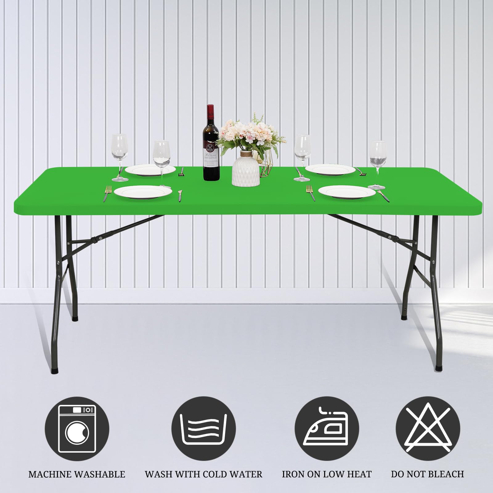 10 Pack Fitted Tablecloth for 8 Foot Rectangle Tables, Green Elastic Outdoor Picnic Table Cover, Washable Stretch Folding Table Cloths 8 ft for Camping Party Patio Kitchen Banquet, 30" W x 96" L
