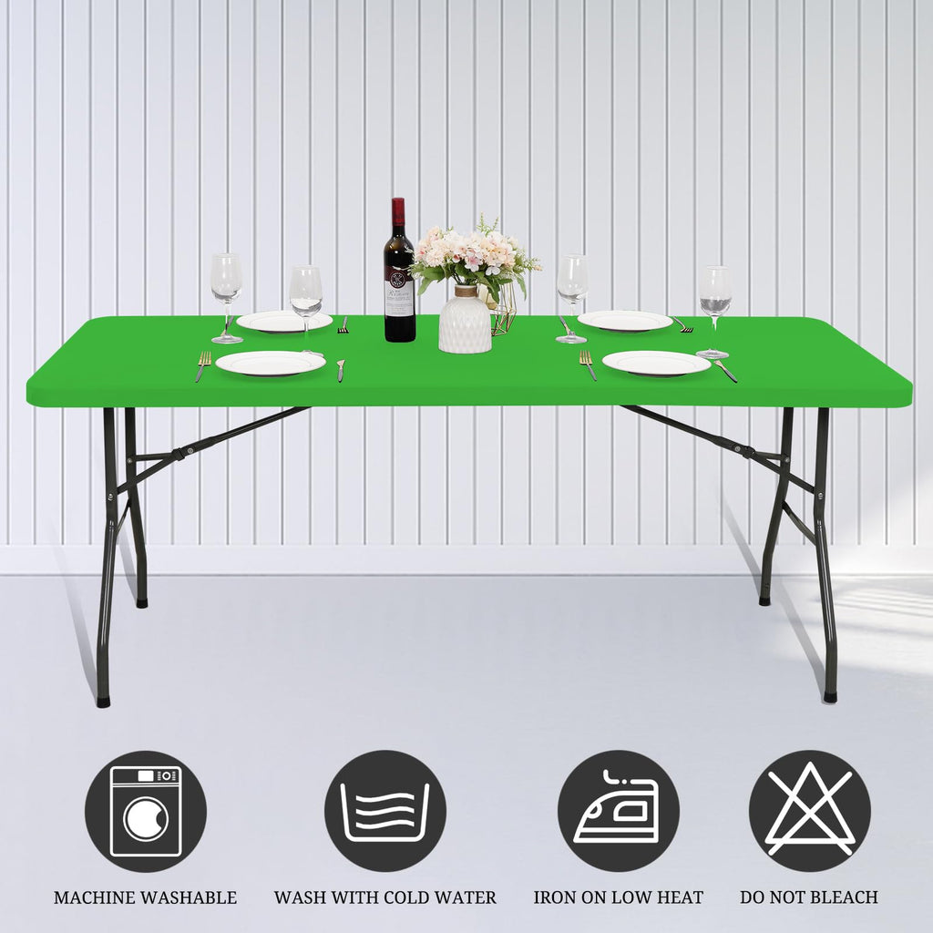 6 Pack Fitted Tablecloth for 8 Foot Rectangle Tables, Green Elastic Outdoor Picnic Table Cover, Washable Stretch Folding Table Cloths 8 ft for Camping Party Patio Kitchen Banquet, 30" W x 96" L