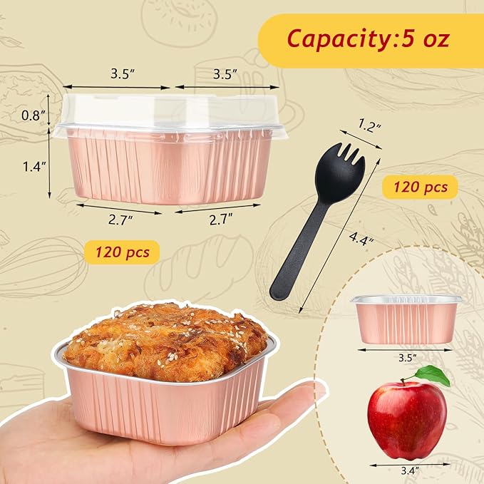 LNYZQUS 5oz Mini Cake Pans with Lids, Small Brownie Baking Tins 120 Pack