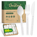Gezond 150 Count 100% Compostable Cutlery Set, Forks Spoons Knives PLA Disposable Cutlery Set, No Plastic Biodegradable Eco-Friendly Utensils Suitable for Party Picnic Office Everyday Use