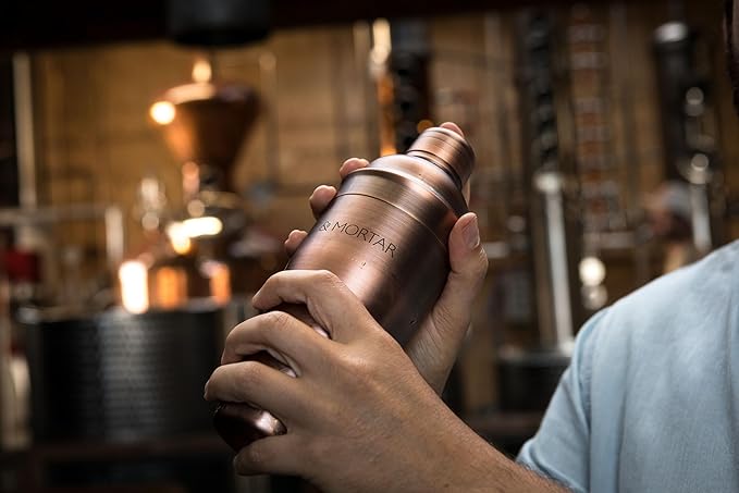 Mint & Mortar Cocktail Shaker Set – 7-Piece Stainless Steel Bartender Kit with Premium Bamboo Stand for Home Bartending - All-in-One Mixology Set for Beginners & Pros (Brushed Copper)