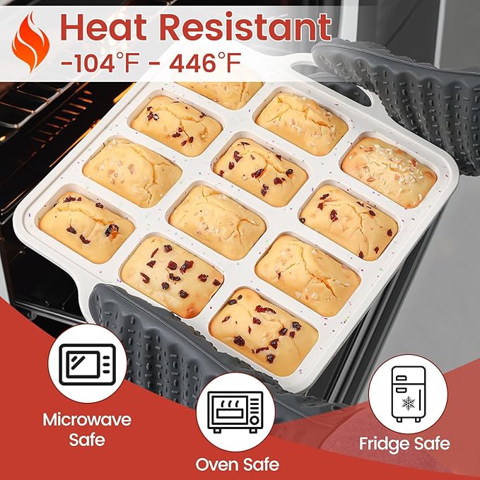 CAKETIME Metal Reinforced Bakeware Set, Silicone Muffin Pans for Baking Nonstick with Handle,12 & 24 Cup Muffin Pans and 12-Cup Mini Loaf Pan, BPA Free