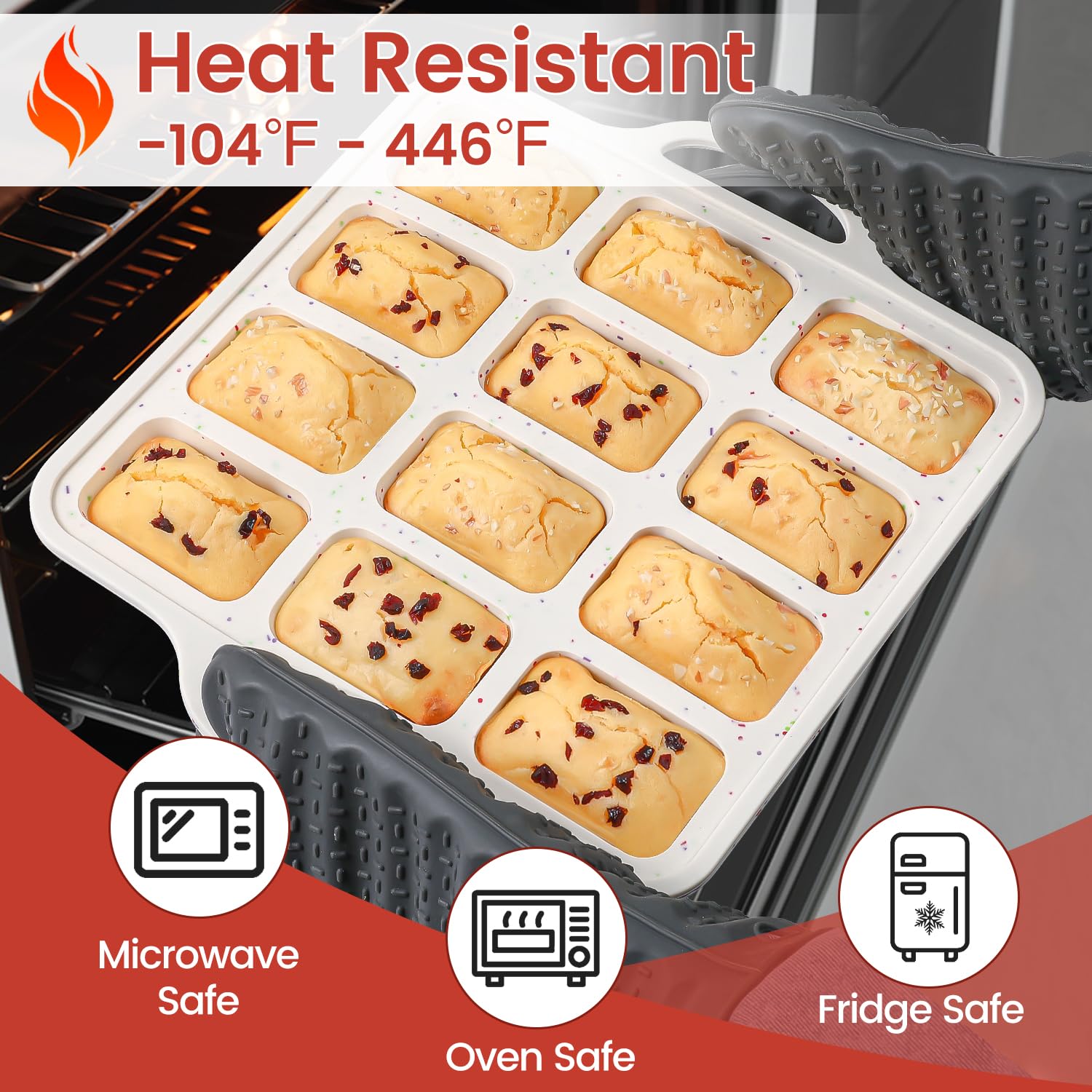 Silicone Mini Loaf Pan with Metal Frame, 12 Cups, Bread Silicone Molds