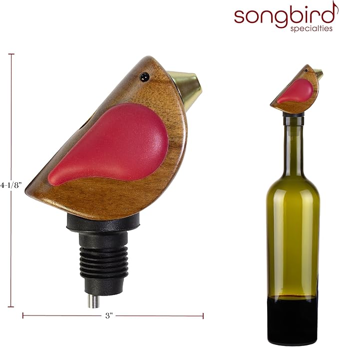 Songbird Specialties Singing Bird Wine Bottle Pourer, Red