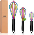 OYV Rainbow Silicone Whisk Set of 3, 8/10/12 Inch, Dishwasher Safe,Colorful