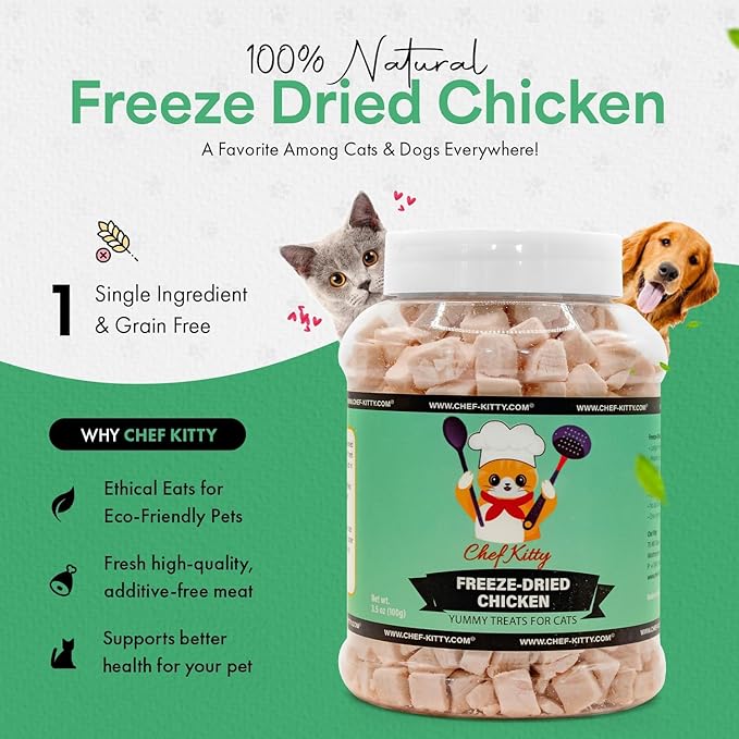 Chef Kitty Freeze Dried Chicken Cat Treats, 100% Human Grade, 3.5 oz