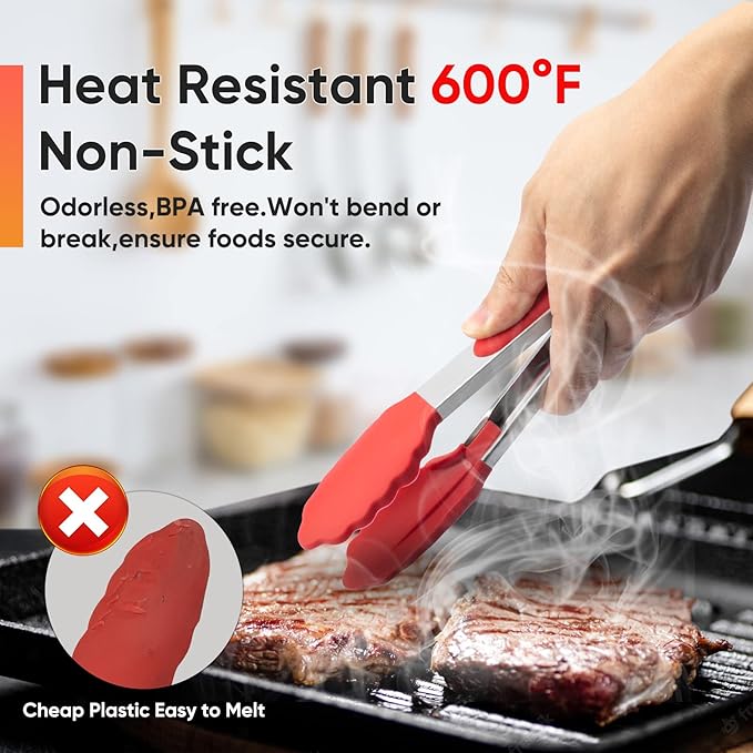 Small Silicone Tongs for Cooking, 3 PCS 7-Inch Mini Serving Tong