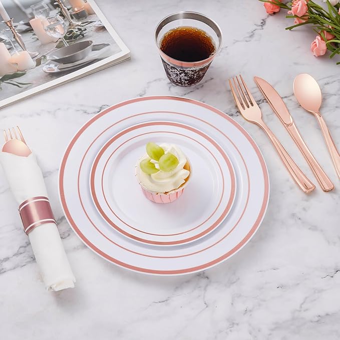 Goodluck 350 Piece Rose Gold Plastic Dinnerware Set for 50 Guests