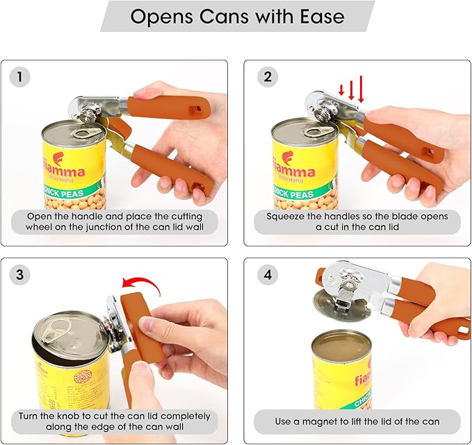 Beneno Heavy Duty Hand Can Opener Manual with Magnet Lid Remover, Orange
