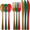 Kochorie 300 Pieces Christmas Plastic Silverware Heavy Duty Plastic Cutlery Set Heavyweight Disposable Flatware Includes Christmas Spoons Knives Forks for Christmas New Year Party
