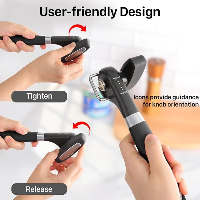 Beneno Can Opener, Manual Side Safe Cut Can Opener Smooth Edge, Black