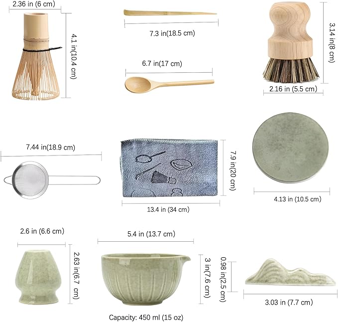 TANG PIN 10Pcs Matcha Whisk Set, 15 OZ Matcha Bowl Kit