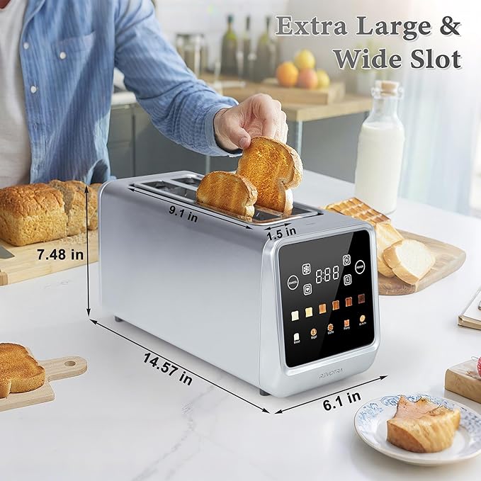 Long Slot Toaster 4 Slice, Touch Screen LED Display, 1.5” Extra Wide Slots