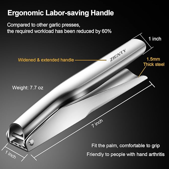ZIGNTY Garlic Press Stainless Steel, Professional Crusher No Peel Required