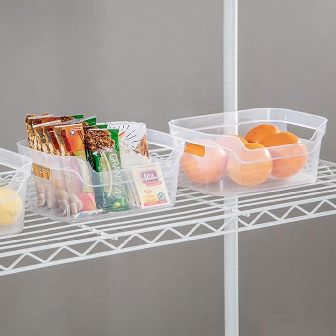 Sterilite 9.5 x 6.5 x 4 Inch Small Open Scoop Front Clear Storage Bin with Comfortable Carry Through Handles for Household Organization (48 Pack)