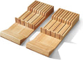 Cook N Home Basics Durable Wood Cutlery Holder, Knife Storage Block Organizer, Made of natural rubber wood, Polished Surface, Suitable for Drawers, 2 Pcs, 9-Slot