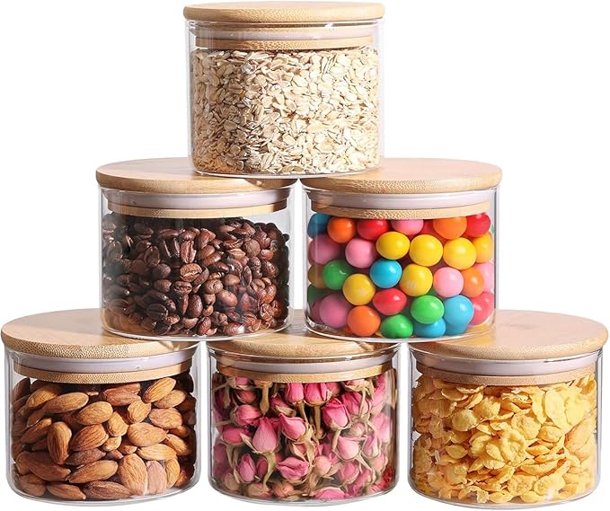 ComSaf Glass Storage Containers With Lids 0.5 Qt, 6 Pack Small Glass Jars