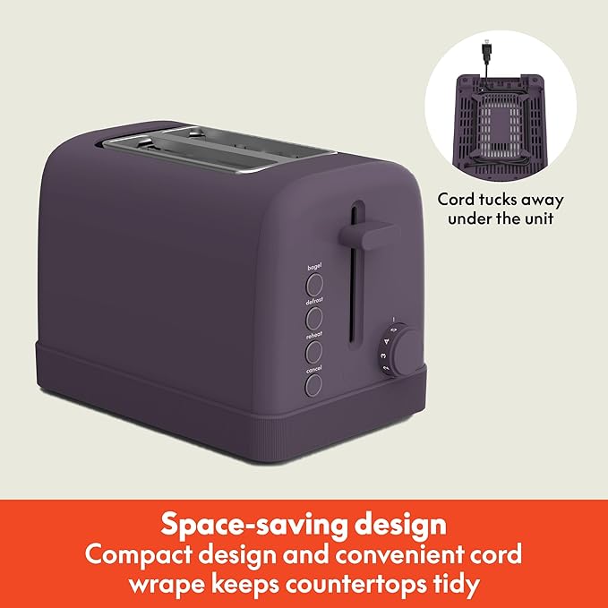 bella 2-Slice Toaster with Extra Wide Slots and 6-Shade Control, Plum