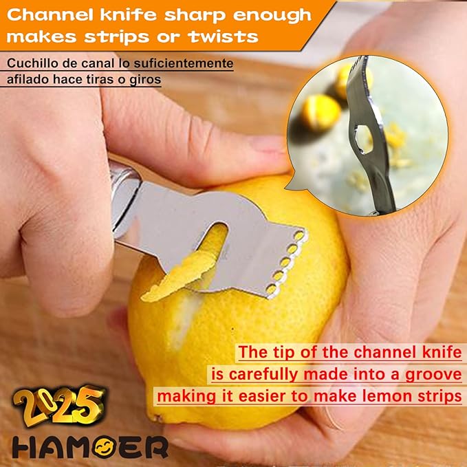 HAMOER Cheese Micro Plane Grater Lemon Citrus Zester Channel Knife Tool Set