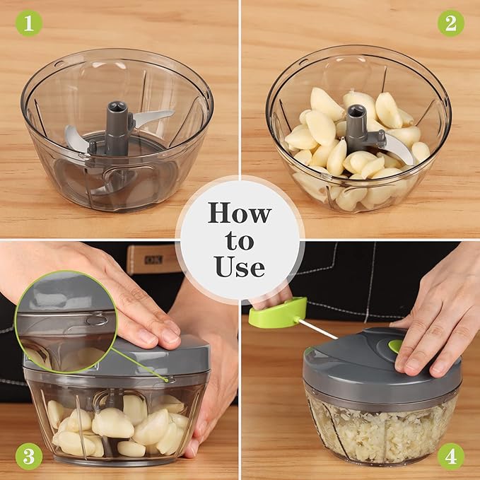 Cambom Manual Food Chopper Vegetable Cutter, Hand String Vegetable Chopper Onions Cutter for Vegetable Fruits Nuts BPA Free Food Safe Material, 500ml Gray