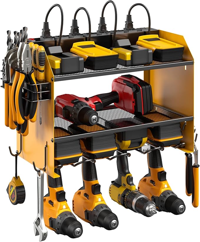 CCCEI Wall Mount Modular Tool Charging Organizer, Yellow, 1 Pack, 3 Tier.