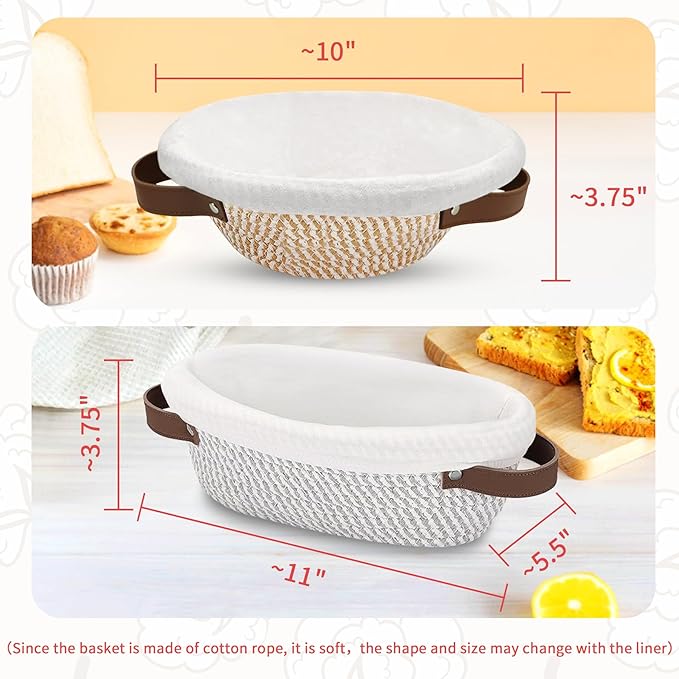 PeacePeo Sourdough Kit, 11'' Oval and 10'' Round Cotton Rope Bread Baskets