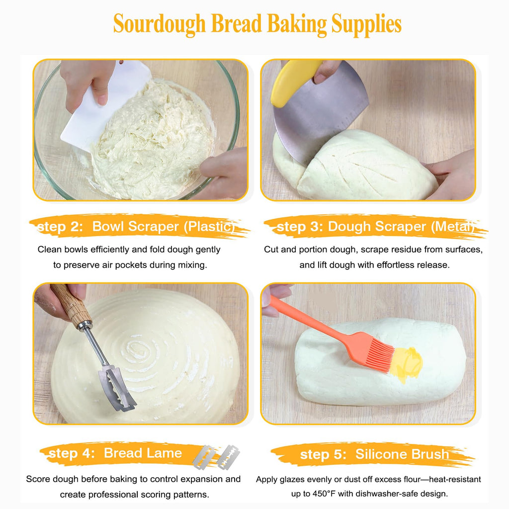 Banneton Bread Proofing Basket Set with Liners,9 Inch Round & 10 Inch Oval Sourdough Baking Kit for Professional & Home Use