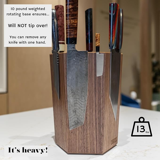 360KnifeBlock® - The 360KB™ (bamboo) ROTATING Magnetic Knife Block
