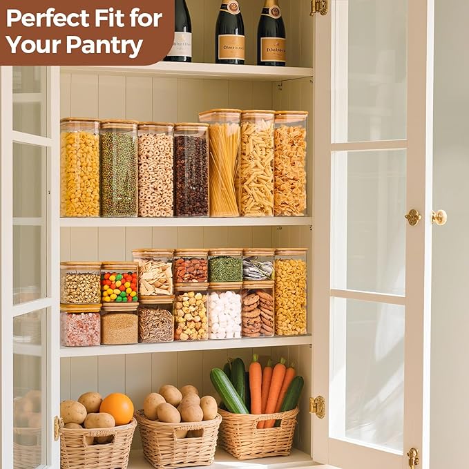 ComSaf Pasta Containers Storage 2.2 Qt, Spaghetti Jar, Set of 3 Tall Jars