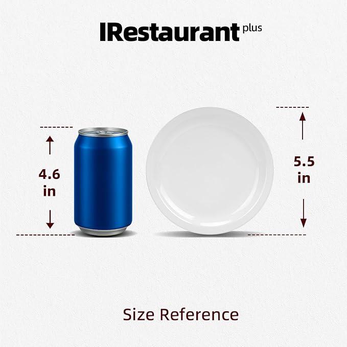 IRESTAURANT PLUS Stoneware Narrow Rim Commercial Grade Dinnerware, Bright White, Plate 5.5", Case of 36