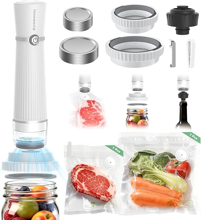 3-in-1 Compact Handheld Vacuum Sealer for Food (Bag, Mason Jar,Wine Bottle)