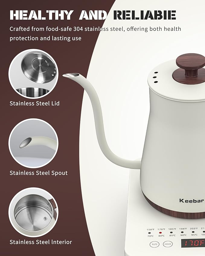 Keebar Gooseneck Electric Kettle, 0.8 L, 1000W, 6 Temp Presets, LED Display