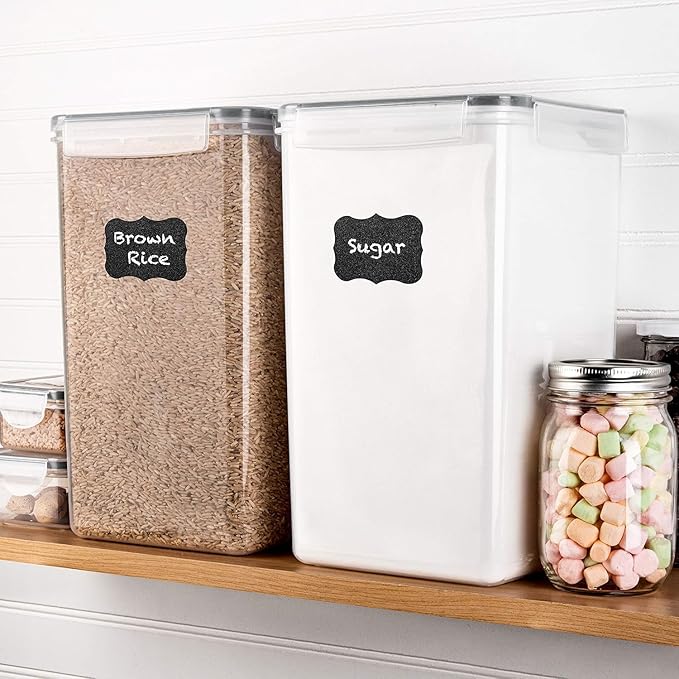 WHITE FEATHER SUPPLIES 2 PC [7 Qt / 6.5L / 220 Oz] Large Food Storage Containers with Lids Airtight - BPA Free Clear Plastic Kitchen and Pantry Storage Containers for Cereal, Flour, Sugar, Rice