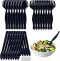 24Pcs Black Plastic Serving Utensils, Spoons Forks and Tongs Set
