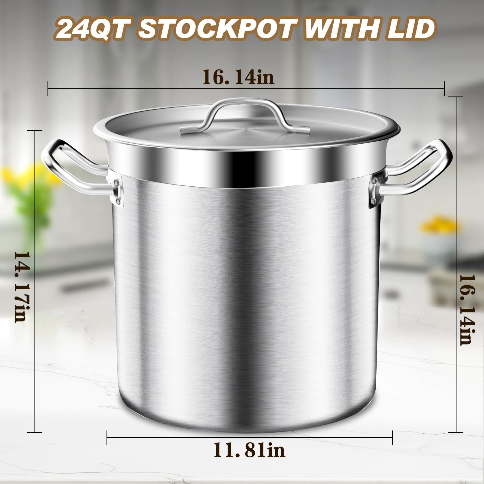 Large Stock Pot - 24QT Stainless Steel Stockpot with Lid, Heavy Duty Tri-Ply Bottom Commercial Grade Soup Pot for Cooking Soup, Stew, Pasta, Oven, Gas, Ceramic, Dishwasher Safe