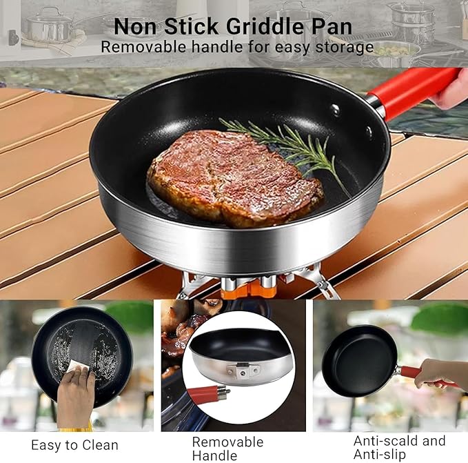 Tomtimbber Camping Cookware Set 304 Stainless Steel Cooking Pots Pan Kettle Set with Travel Tote Bag for Camping Outdoor Kitchen Cooking Picnic for 4-6
