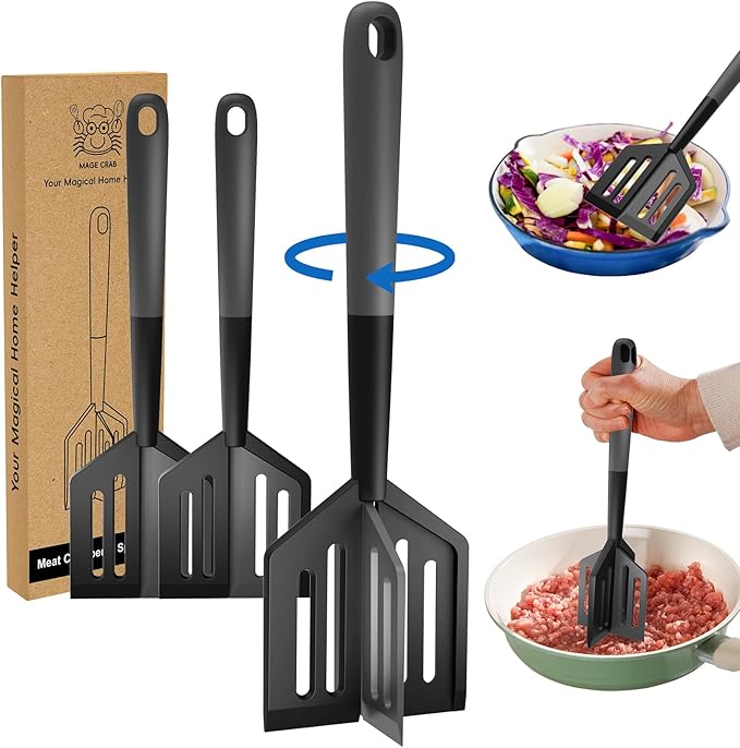 2PCS Meat Chopper, Heat Resistant Meat Masher for Hamburger, Ground Beef Smasher, Non Stick Mix Ground Chopper, Mix and Chop Potato Masher Tool 2in1 Twist Design