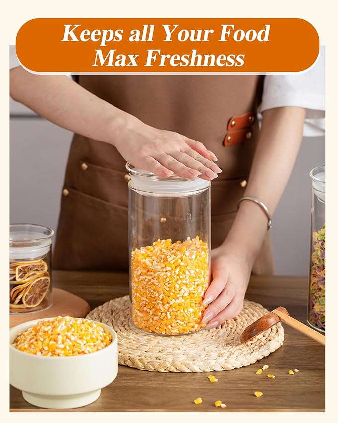 ZENS Glass Canisters with Airtight Lids, Set of 2 50oz Tall Storage Jars