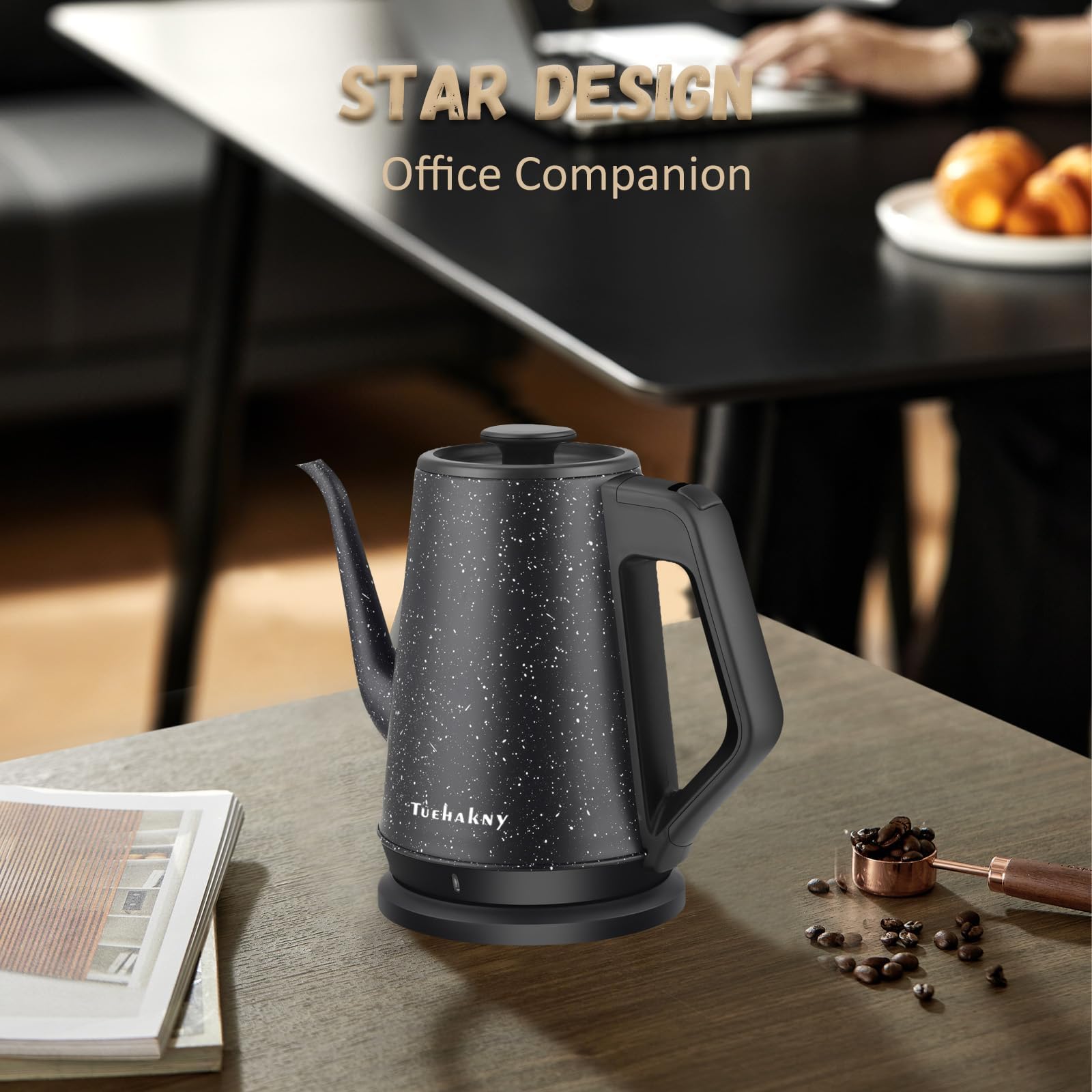 Tuehakny Gooseneck Electric Kettle 1L, 1000W Stainless Steel, Black