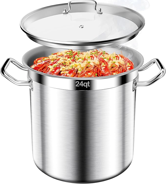 Stainless Steel Stock Pot-24QT Heavy Duty Induction Cooking Pot with Lid,Big Stockpot, Deep Cookware Commercial Grade Stock Pot & Stockpots for Boiling Cooking Soup Stew Canning Cooking Pots