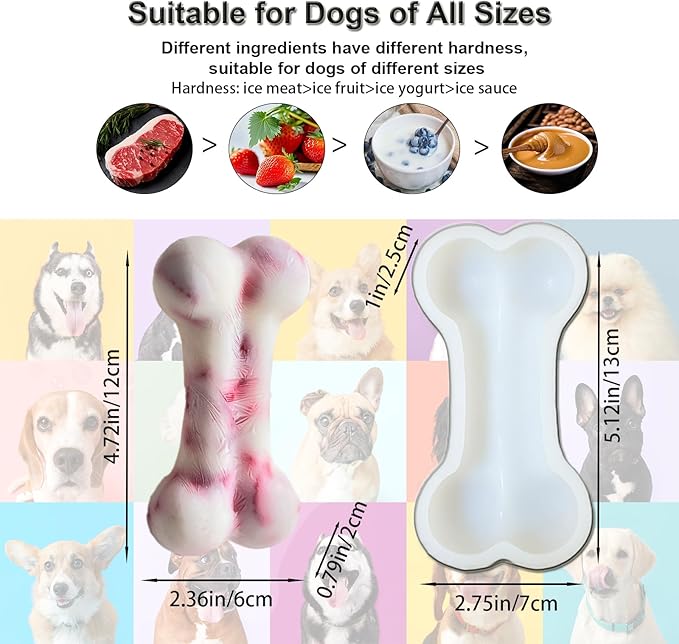 SIUPER 5IN Big Bone Dog Cat Treat Molds 2 Pack, DIY Flavors for Puppy. Food Safe Silicone for Oven. Large Ice Cube Mold for Pet Chew, Cooling. Pets Birthday Cake Baking. Fun Gift for Dog Lover